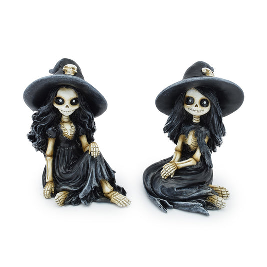 Skeleton Girl Sitting Wearing Witches Hat Decorative Ornament