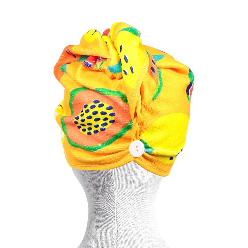 Summer Fruits Hair Wrap Towel in bathroom setting