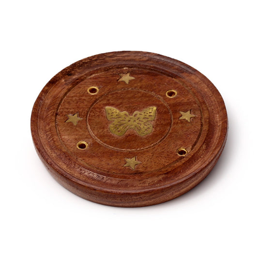 Sheesham Wood Round Butterflies Ashcatcher - Front View