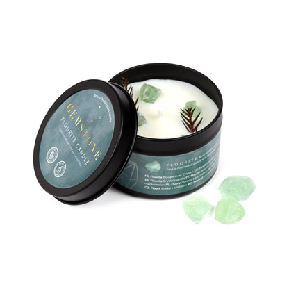 Wax Candle Tin with dried flowers and crystals