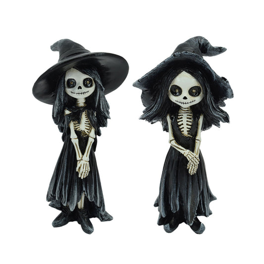 Skeleton Girl Ornament Wearing Witches Hat