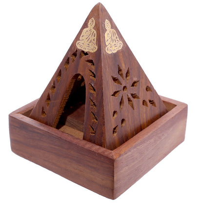 Sophisticated Sheesham wood incense cone box with metal accents