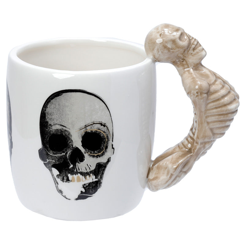 Skeleton shaped handle ceramic mug