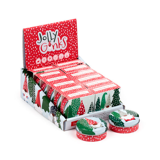 Christmas Jolly Gonk Lip Balm in a decorative tin