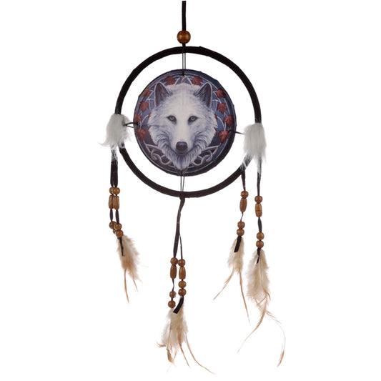 Small Dreamcatcher featuring Guardian of the Fall Wolf artwork by Lisa Parker