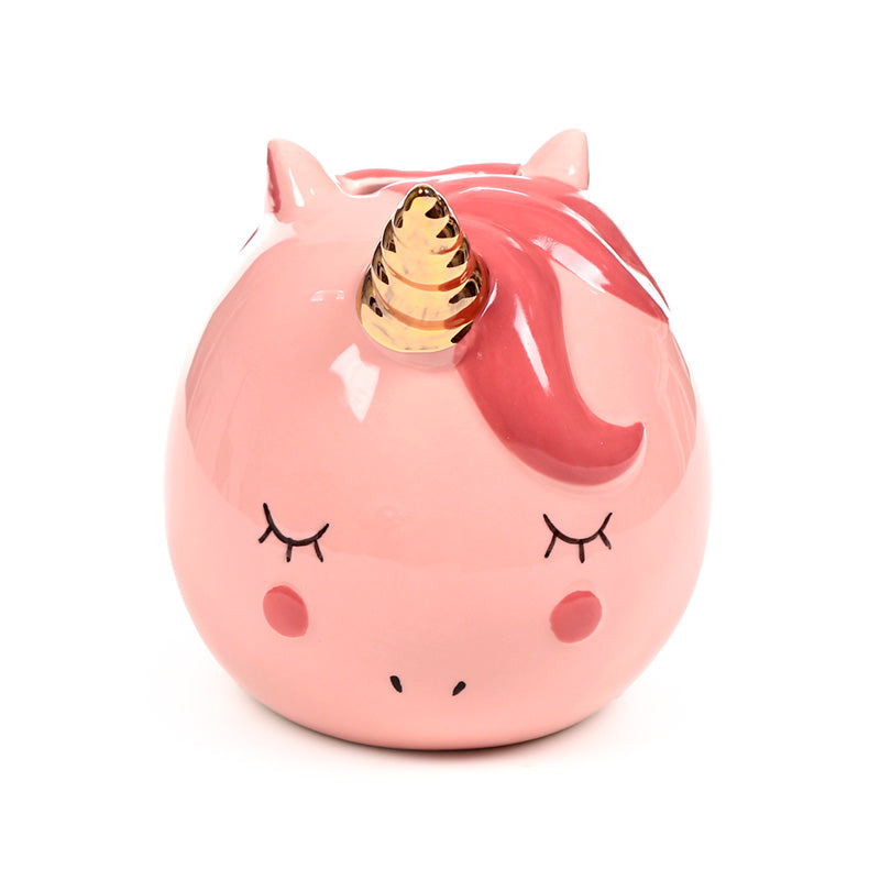 Ceramic Money Box Enchanted Rainbows Unicorn Pink with rainbows