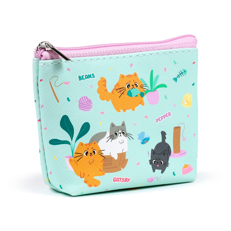 Beans & Co Cats PVC Purse displayed on a table