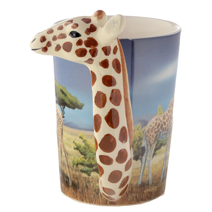 Giraffe Savannah Decal Shaped Handle Ceramic Mug - Top View
