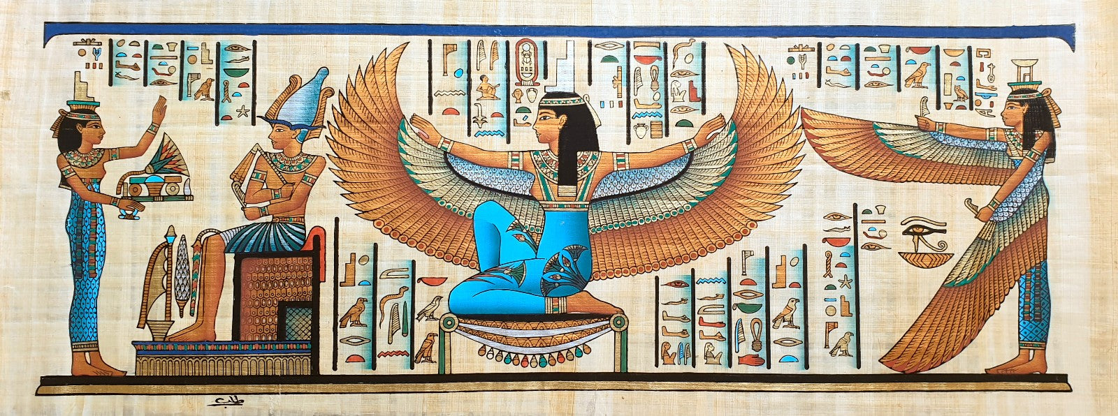 Egyptian Papyrus Painting of Goddess Isis with intricate design and symbolism