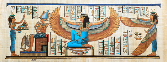 Egyptian Papyrus Painting of Goddess Isis with intricate design and symbolism