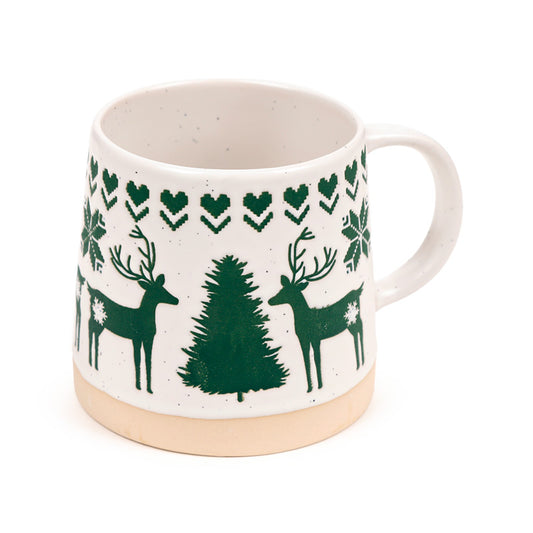 Green Reindeer Stoneware Mug - Front View