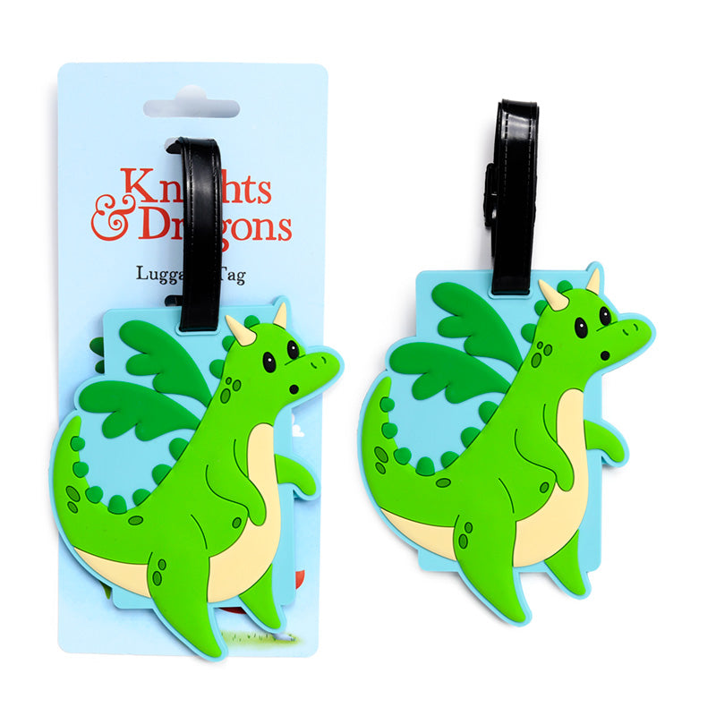 Knights and Dragons PVC Luggage Tag on suitcase
