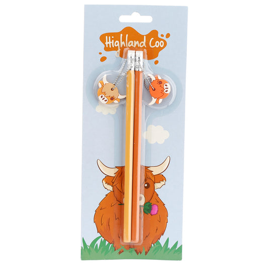 Highland Coo Cow PVC Charm Pencil Set of 2