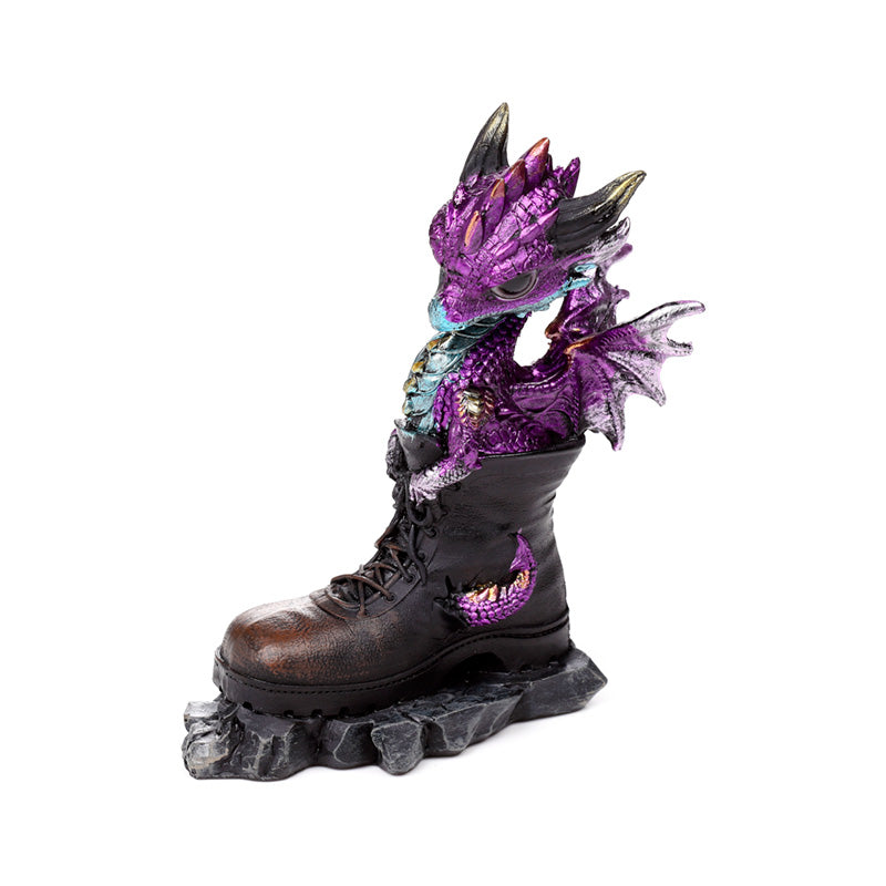 Close-up of Baby Dragon nestled in old boot