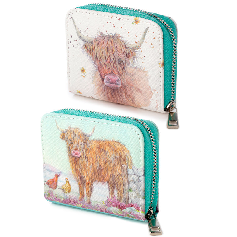 Jan Pashley Highland Coo Cow Small Zip Wallet
