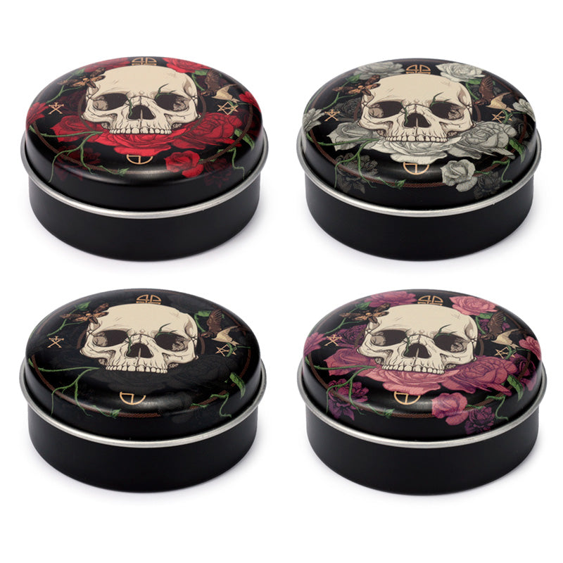 Skulls and Roses Lip Balm in a decorative tin