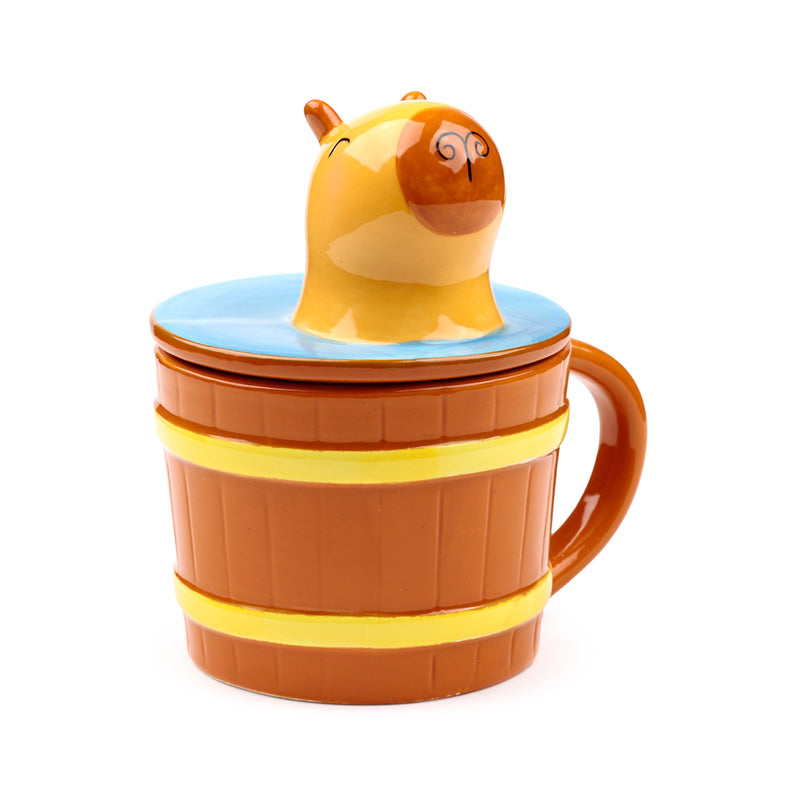 Ceramic Lidded Mug with Capybara Design