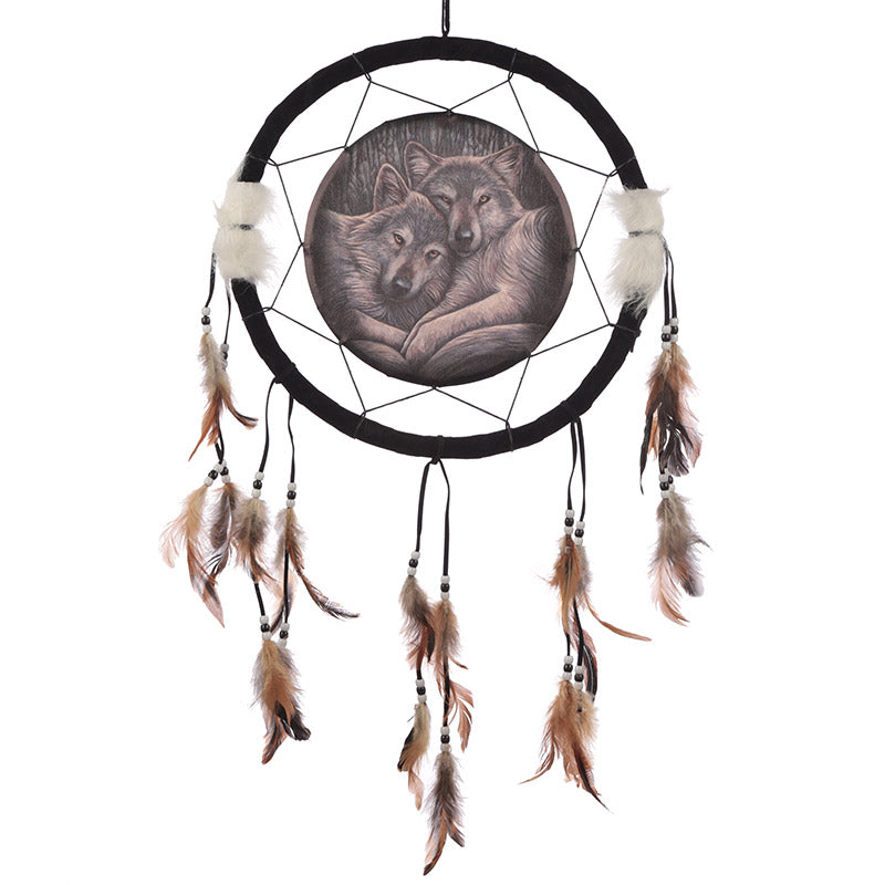 Medium dreamcatcher featuring Lisa Parker's wolf artwork