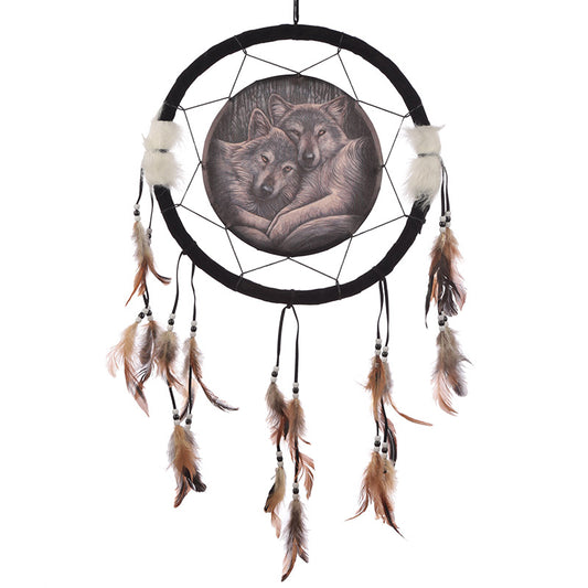 Medium dreamcatcher featuring Lisa Parker's wolf artwork
