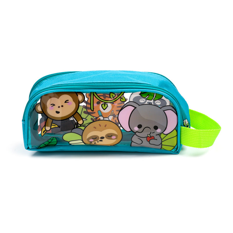 Adoramals Wild Clear Window Pencil Case on a desk
