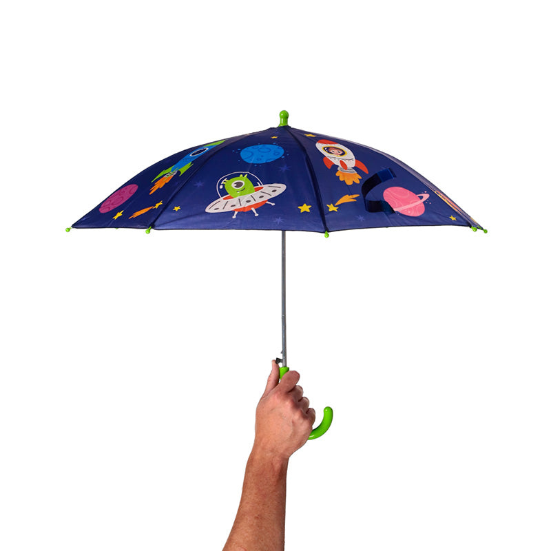 Kids Umbrella - Space Cadet in use during rain