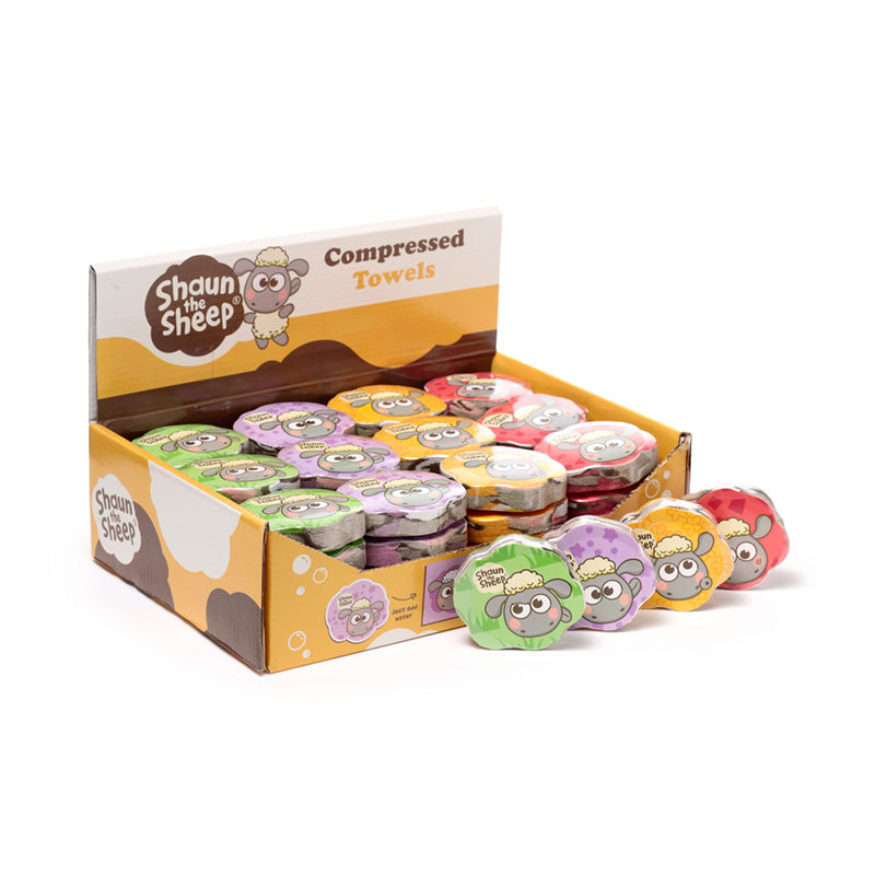 Compressed Travel Towel featuring Kawaii Shaun the Sheep design