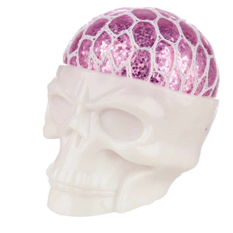 Glitter-filled Skull Mesh Head Squeezy Fidget Toy