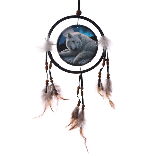 Small Dreamcatcher featuring Guardian of the North Wolf design by Lisa Parker