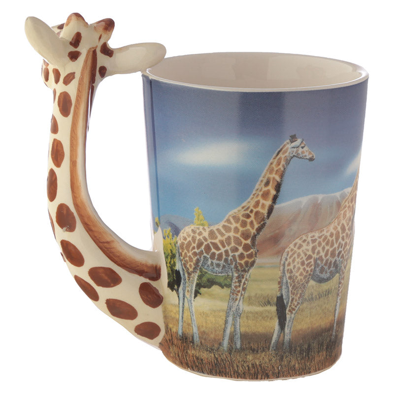 Giraffe Savannah Decal Shaped Handle Ceramic Mug - Detail