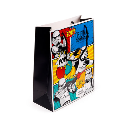 Original Stormtrooper Pop Art gift bag displayed with gifts