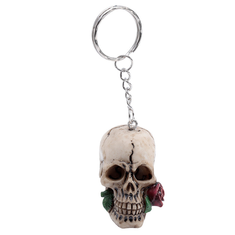 Skulls and Roses Keyring displayed with decorative items