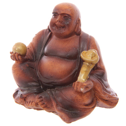 Wood Effect Lucky Buddha ornament on display