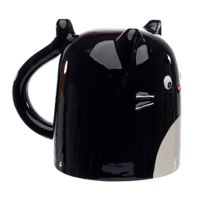 Novelty Upside Down Ceramic Mug - Feline Farm Cat Side View