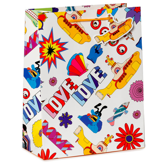 Large gift bag featuring The Beatles Yellow Submarine LOVE design