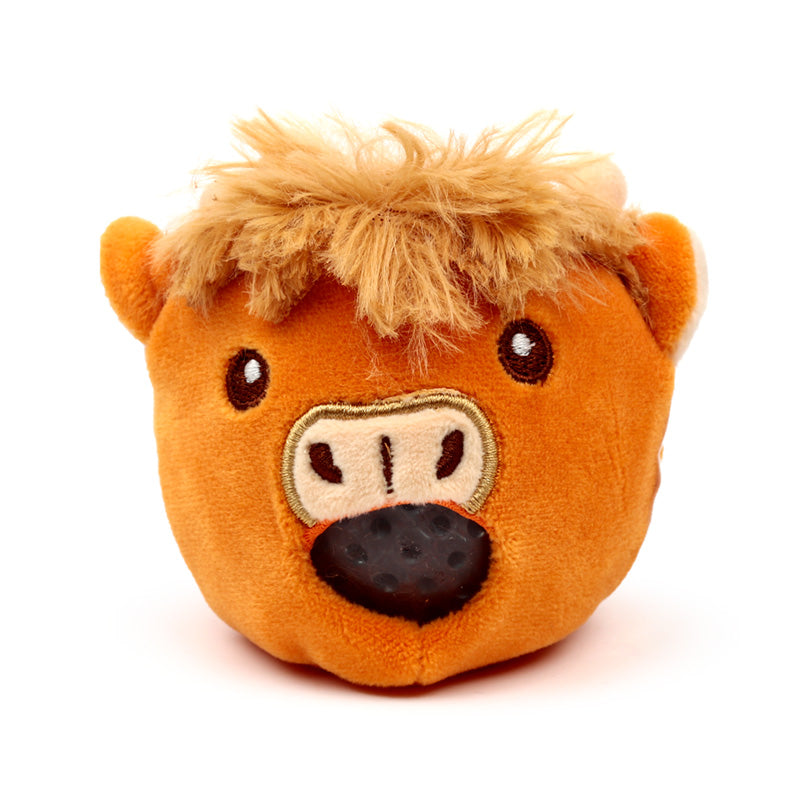 Highland Coo Cow fidget toy with other plush toys