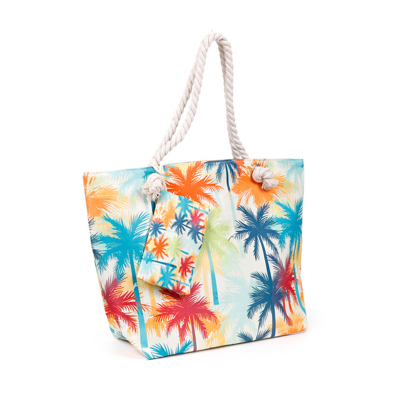 Vibrant Beach Bag with Multi-Coloured Palm Trees