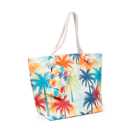 Vibrant Beach Bag with Multi-Coloured Palm Trees