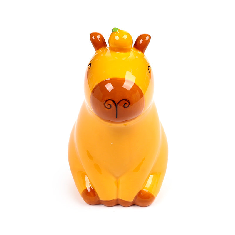 Close-up of capybara money box design