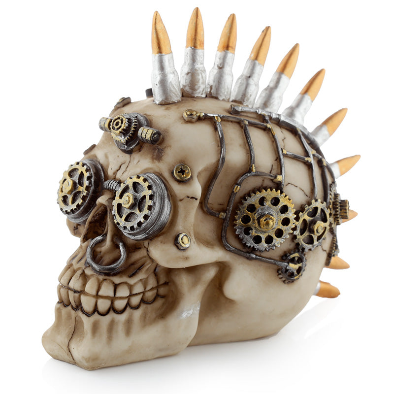 Fantasy Steampunk Skull Ornament - Bullet Mohican front view