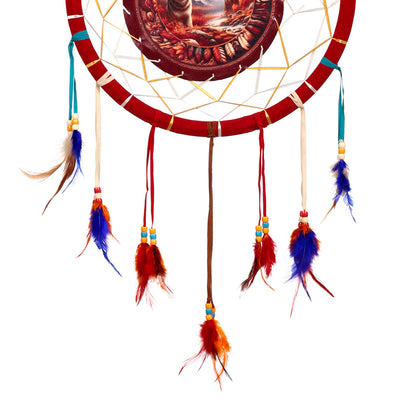 Autumnal Wolf Dreamcatcher hanging in a cozy room