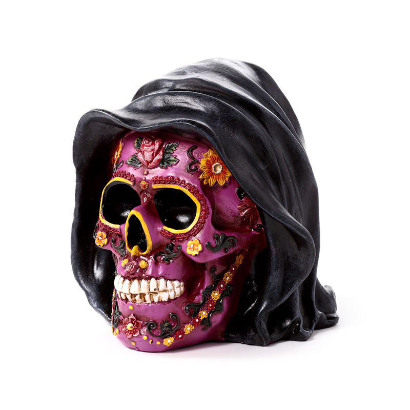 Close-up of Day of the Dead Skull with Hood