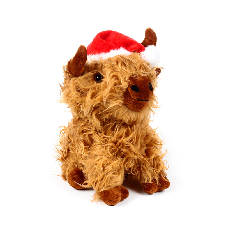 Christmas Highland Coo Plush Door Stop - Front View