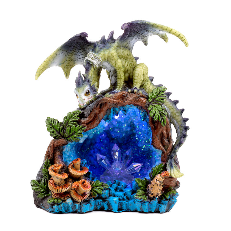 Elements Dragon LED Woodland Crystal Cave displayed on a shelf