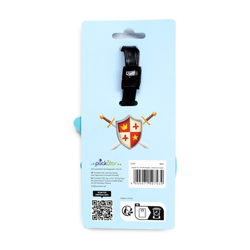 Knights and Dragons PVC Luggage Tag displayed on a table