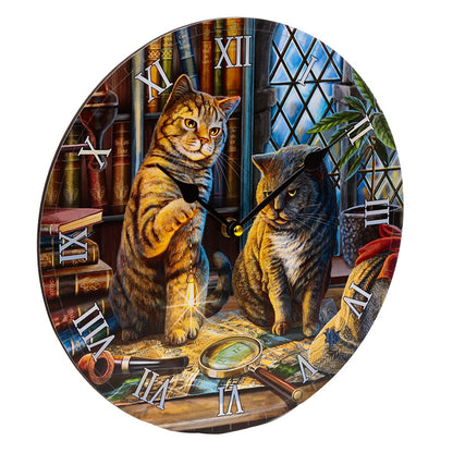 Close-up of Lisa Parker Purrlock Holmes Cat Wall Clock artwork
