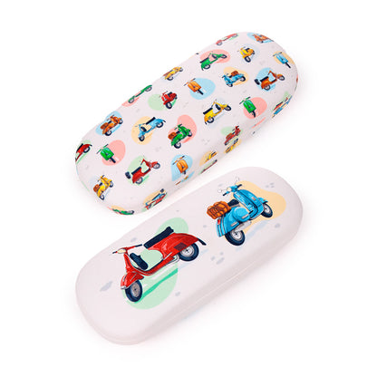 Decorative scooter sunglasses holder on a desk