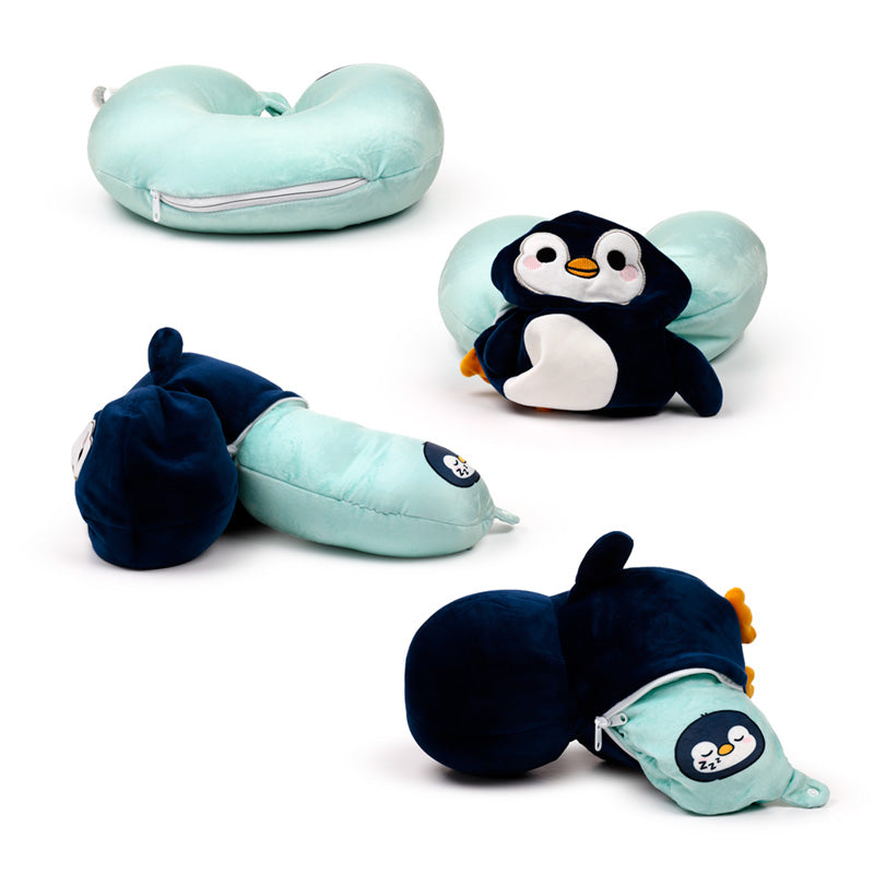 Nico the Penguin plush toy in travel pillow shape