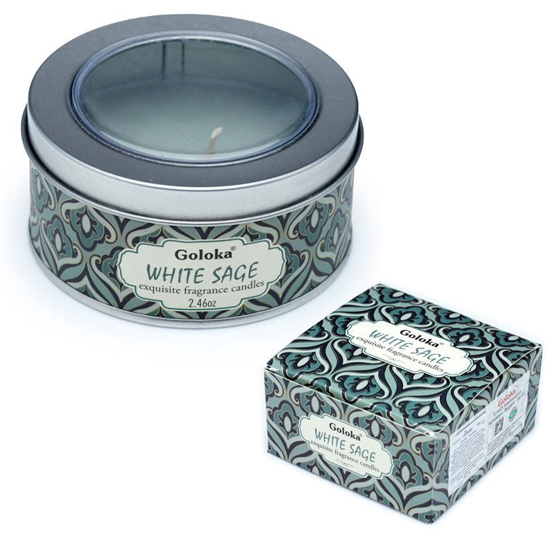 Goloka White Sage Wax Candle Tin with decorative elements