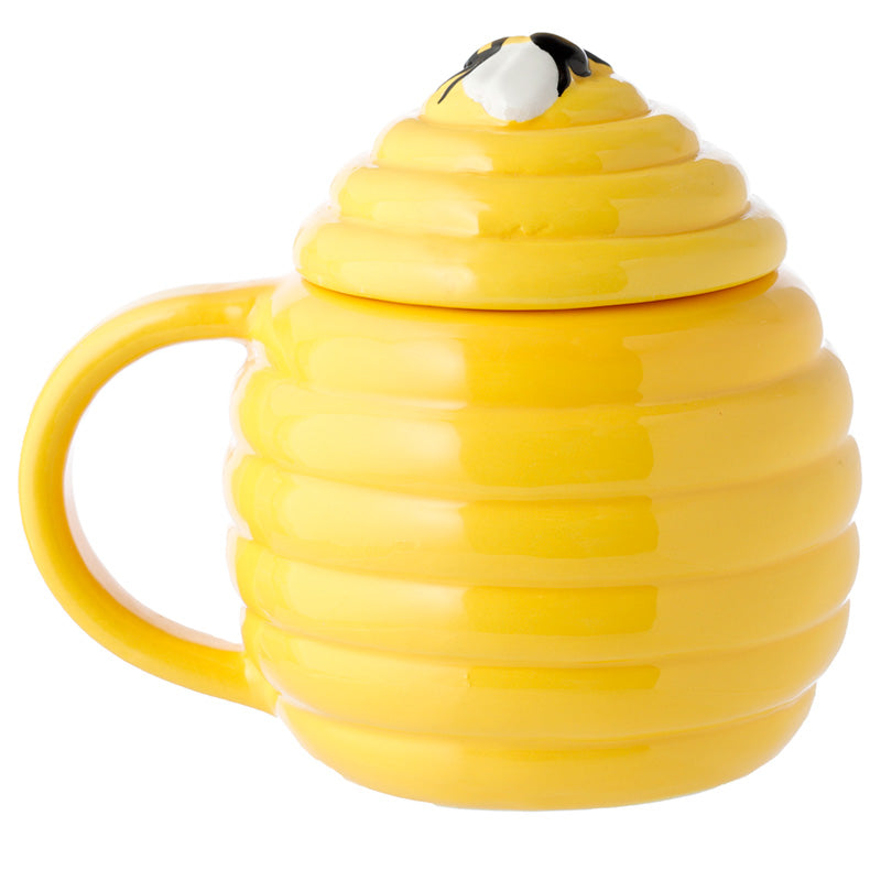 Beehive Shaped Ceramic Mug with Lid - On Table