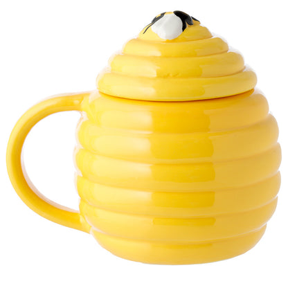 Beehive Shaped Ceramic Mug with Lid - On Table